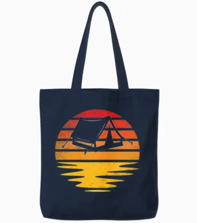 Camping Retro Tote Bags - Navy
