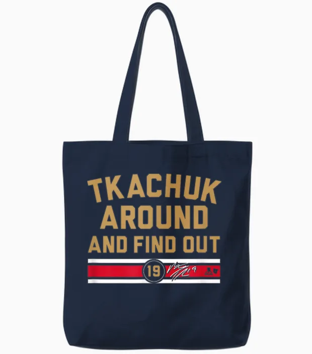 Matthew Tkachuk Around and Find Out - Florida Hockey Tote Bags in Navy