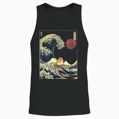 Hamster Kanagawa Wave Funny Surf Animal T-Shirt, Black Unisex Tank Top - Black