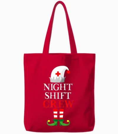 Elf Nursing Shirt Women, Christmas Nurse Night Shift Crew Tote Bags - Red