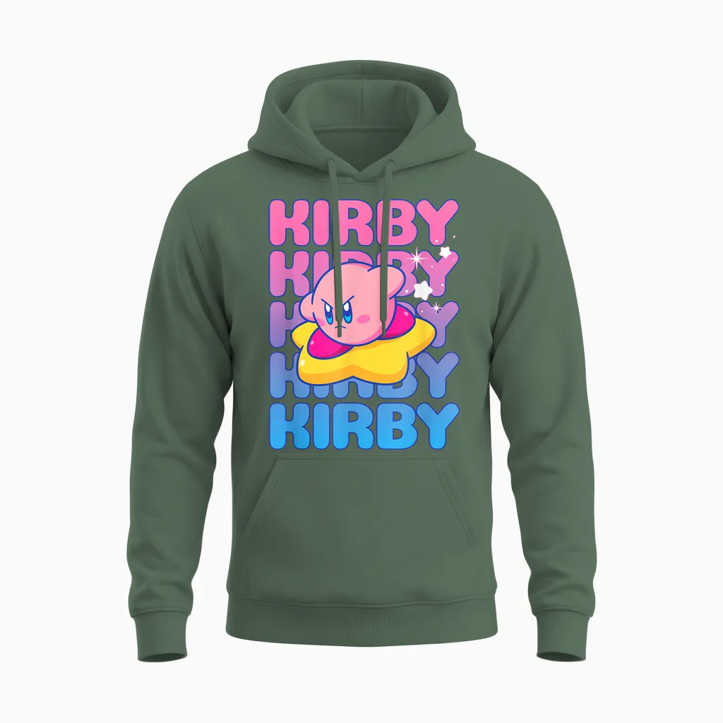 Kirby Nintendo Big Bubble Text Stack Unisex Hoodie in Military Green
