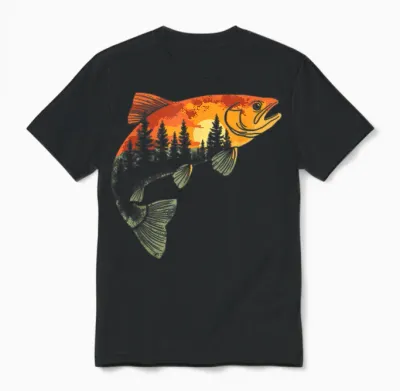 Fishing, Trout, Fly Fishing, Angler Fisherman, Nature Forest Unisex T-Shirt - Black