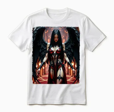 Printed Back T-Shirt - Sexy Brunette Fallen Angel Girl V#1 Unisex T-Shirt - White