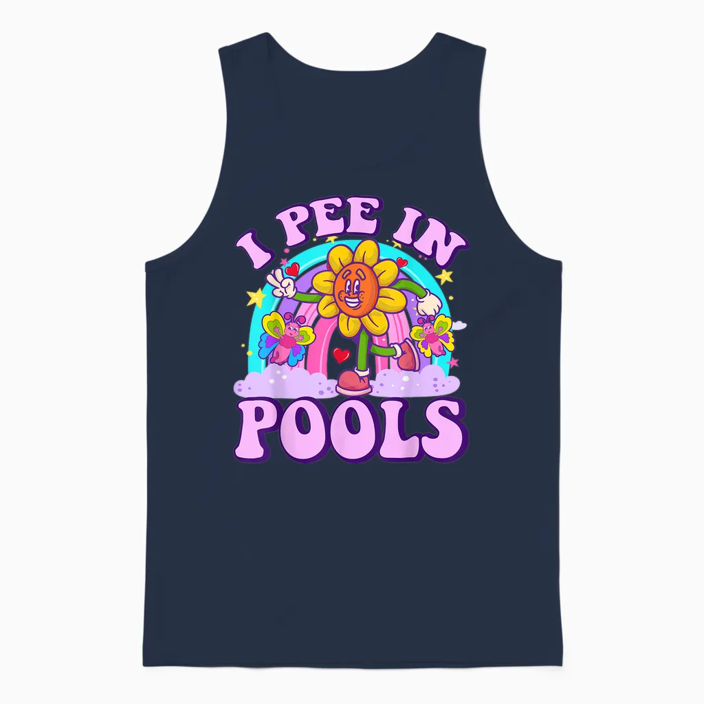 I Pee in Pools Funny Embarrassing Dirty Adult Humour Women's T-Shirt, Black, S Unisex Tank Top in Navy