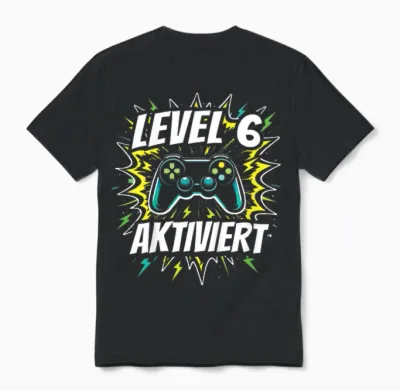 6. Geburtstag Jungen Video Gamer Level 6 Aktiviert Unisex T-Shirt - Black