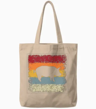 Pig Retro Tote Bags - Natural