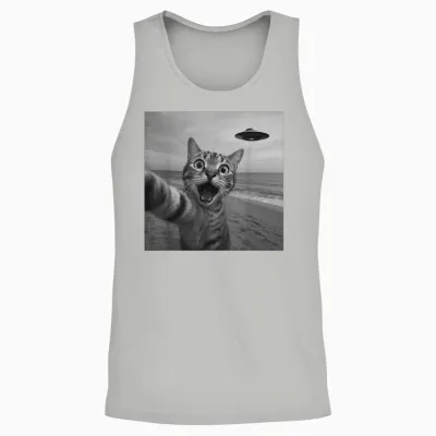 Drôle Surpris Chat Effrayant Selfie Extraterrestre Ovni Extraterrestre Unisex Tank Top - Ash