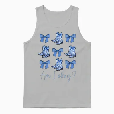 Am I Okay Boots Cowgirl Coquette Bow Women Girls Unisex Tank Top - Ash