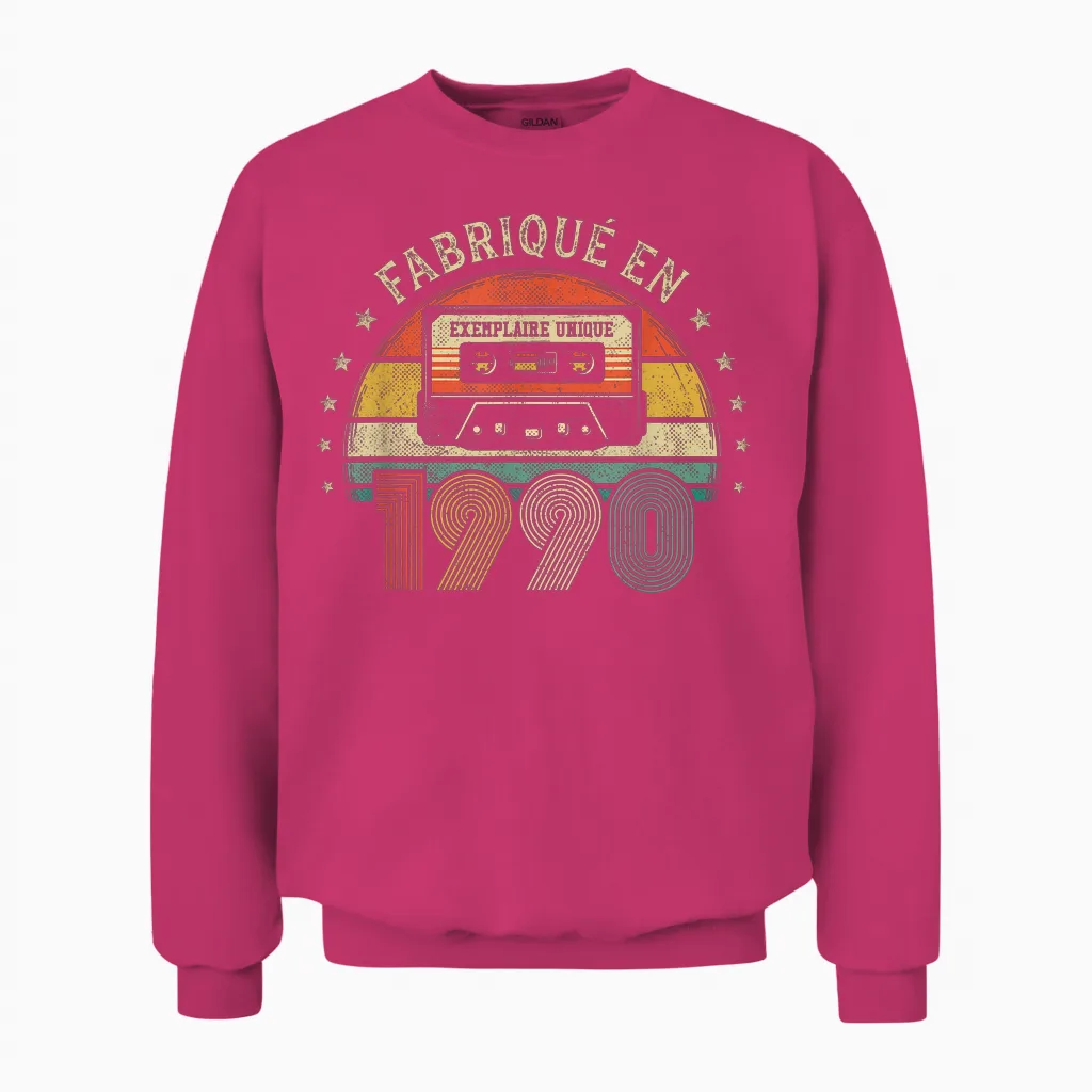 Fabriqué En 1990 Vintage Cassette - Cadeau Anniversaire 1990 Unisex Sweatshirt in Heliconia