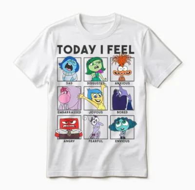 Disney Pixar Inside Out 2 Today I Feel... Vintage Panels Unisex T-Shirt - White