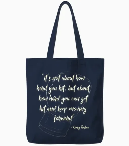 Rocky Inspirational Quote Memes & Humor Tote Bags in Navy