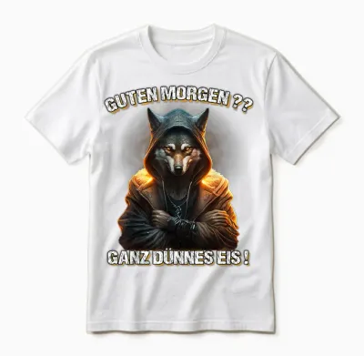 Guten Morgen? Ganz Dünnes Eis! Lustiges Wolf Kaffee Unisex T-Shirt - White