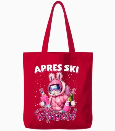 Apres Ski Rabbit Skihaserl Women's Party Crew T-Shirt, Black Tote Bags - Red