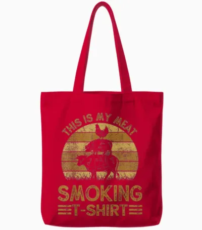 Funny This Is My Meat Smoking T-Shirt Bbq Dad Barbeque Gift Tote Bags - Red