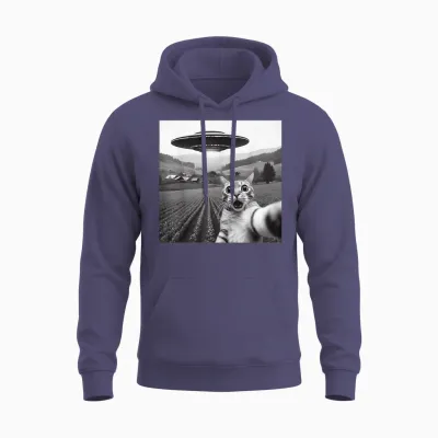 Cat Selfie with Alien Ufo Funny Cat Gifts for Men Women Kid Unisex Hoodie - Heather Sport Dark Navy