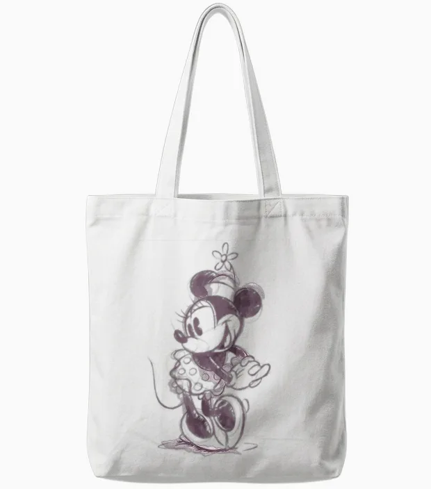 Disney Mickey and Friends Minnie Mouse Sketch Portrait T-Shirt, White, S Tote Bags in White