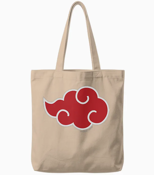 Naruto Shippuden Akatsuki Cloud Short Sleeve Tote Bags in Natural