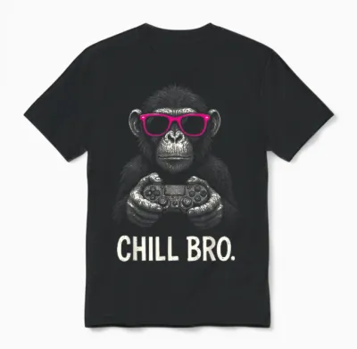 Chill Bro Cooler Affe Mit Sonnenbrille Gamer Geschenk Lustig Unisex T-Shirt - Black