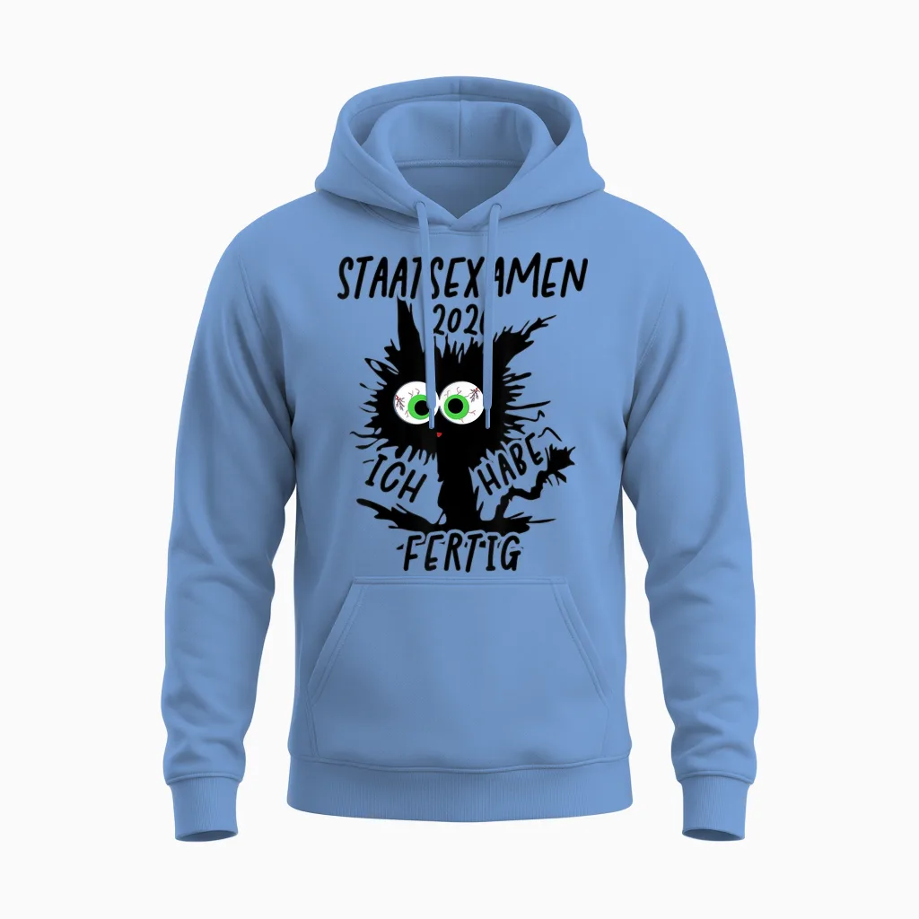 Staatsexamen 2026 T-Shirt with German Text "ich Habe Fertig Staatsexamen Geschafft" Unisex Hoodie in Carolina Blue