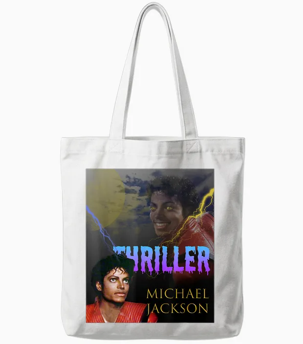 The King of Pop Mj-067 Thriller T-Shirt, Unisex Erwachsene, Michael Jackson Fans, Pop Culture Enthusiasts, Various Ages, Schwarz, S Tote Bags in White
