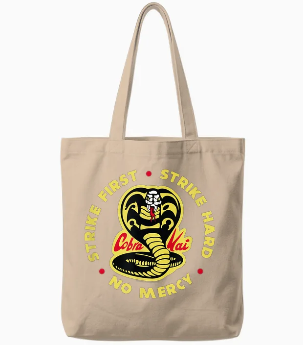 Cobra Kai Hit the First Cobra Logo Tote Bags in Natural