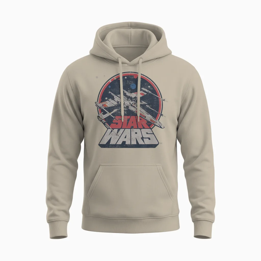 Star Wars X-Wing Starfighter Vintage T-Shirt, Black Unisex Hoodie in Sand