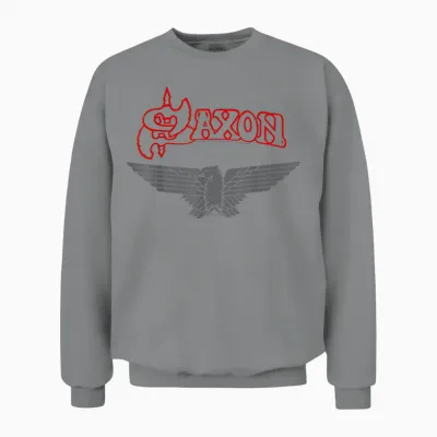 Offiziell Saxon Eagle Vintage Band Retro Musik Heavy Metal Unisex Sweatshirt - Sport Grey