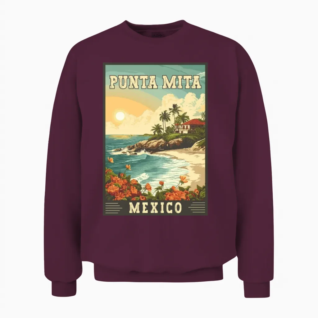 Discover Punta Mita in Mexico - Tropical Paradise Unisex Sweatshirt in Maroon