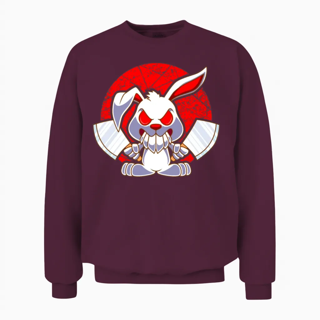 Armed Bunny Evil Hasi Knife Butcher Unisex Sweatshirt in Maroon