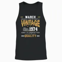 Vintage Aged to Perfection March 1974 Unisex Tank Top in Black - 2