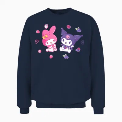 Sanrio Kuromi and My Melody Berries T-Shirt, Small, Black Unisex Sweatshirt - Navy