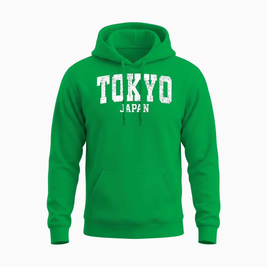 Tokyo City Retro College University Japanese Style Tokyo T-Shirt, Black, S Unisex Hoodie in Irish Green
