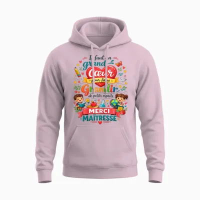 Cadeau Maîtresse D'école Fin D'année Merci Cœur Enseignante Unisex Hoodie - Light Pink