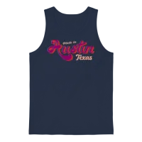 Made in Austin Texas Psychedelic Typography Unisex Tank Top - Navy – 1