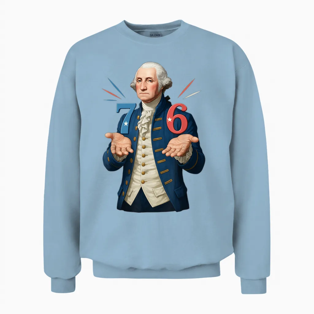 Hugvyn 6-7 7-6 George Washington Seven Six Teacher American Unisex Sweatshirt in Light Blue