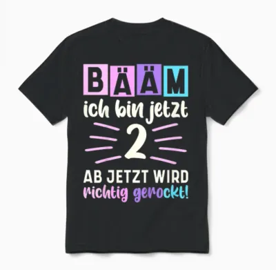Bääm Ich Bin Jetzt 2 Geburtstag Zwei Jahre Mädchen Unisex T-Shirt - Black