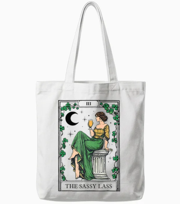 The Sassy Lass St Patrick’s Day Irish Tarot Card Tote Bags in White