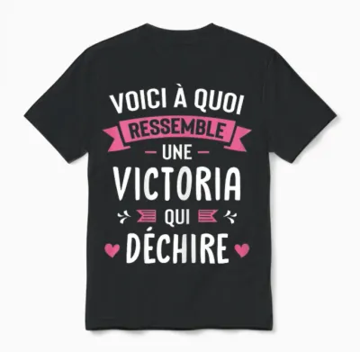 Women's Humour Personalised Gift Victoria Qui Déchire T-Shirt, Black, Female X-Small Unisex T-Shirt - Black