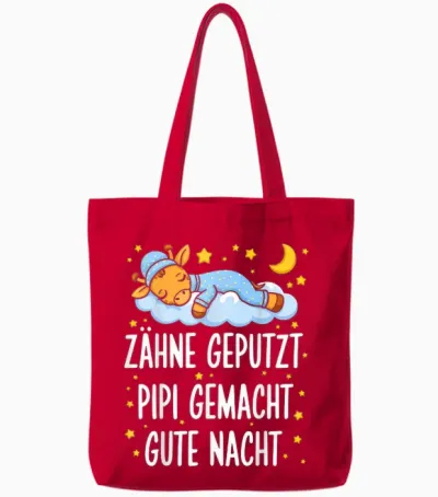 Schlafshirt Pyjama Nachthemd Zähne Geputzt Giraffe Kinder Tote Bags - Red
