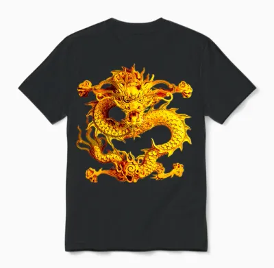 Silhouette Intrépide Du Dragon Chinois Doré T-Shirt Haut De Gamme Unisex T-Shirt - Black