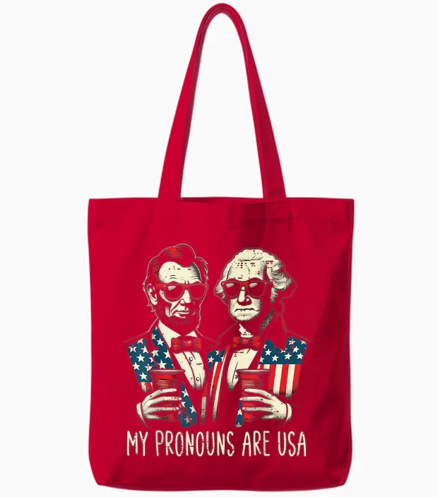 4th of July Lincoln Washington Funny American Men Women Tote Bags in Red