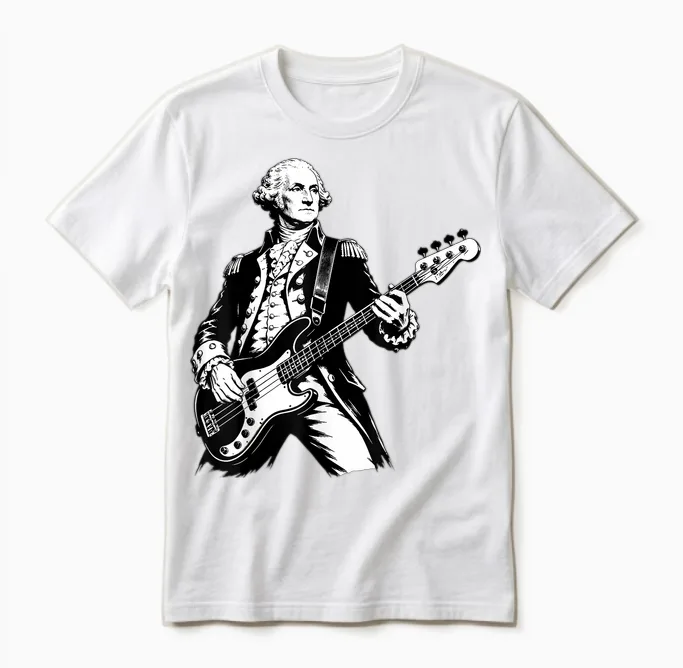 George Washington Playing Bass Guitar, 250 Years 4th of July Unisex T-Shirt in White