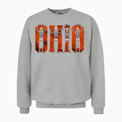 O-H-I-O State Funny Skeletons Ohio Vintage Halloween Team Unisex Sweatshirt - Ash