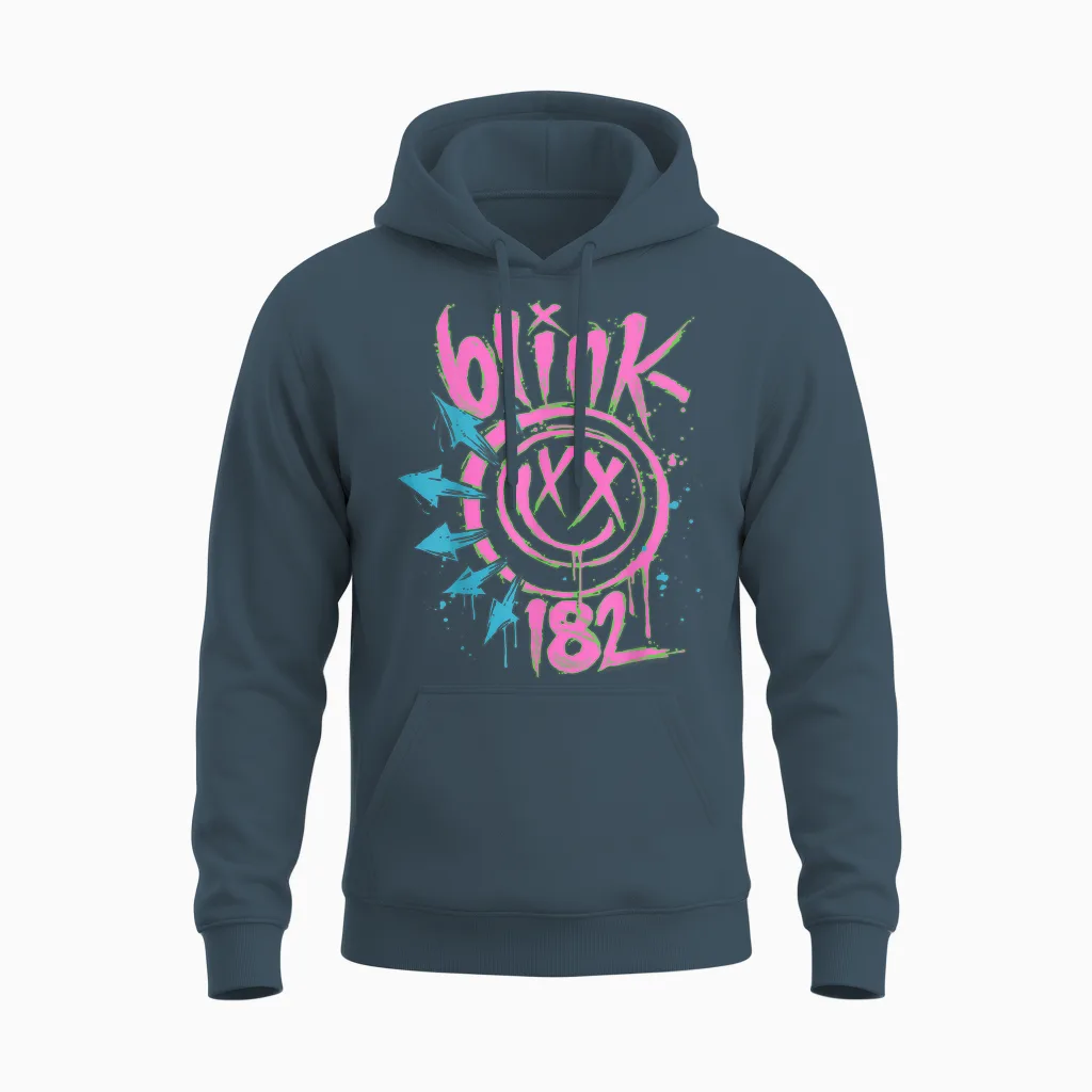 Blink 182 Neon Rock Music Band Unisex Hoodie in Dark Heather