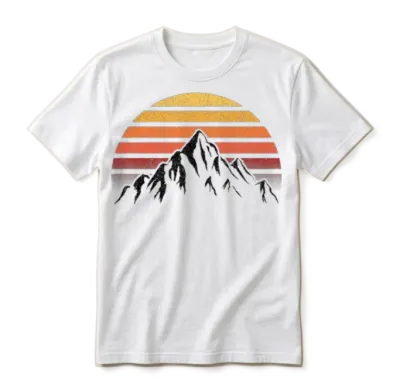 Retro Sunset Mountain Unisex T-Shirt - White