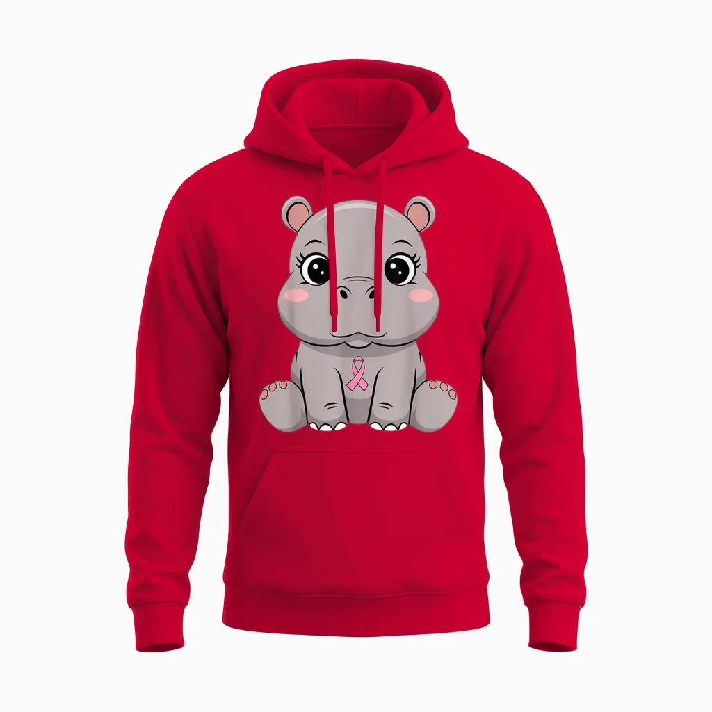 Ruban Rose Hippopotame Espoir Unisex Hoodie in Red