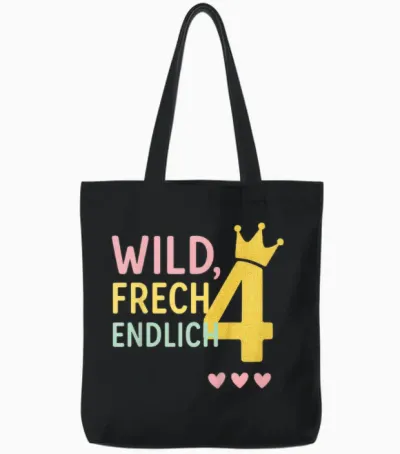 Wild Frech Endlich 4 Mädchen Geburtstag Tote Bags - Black