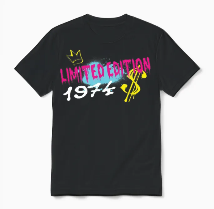 Limited Edition 1974 Birthday 1974 Born Unisex T-Shirt in Black