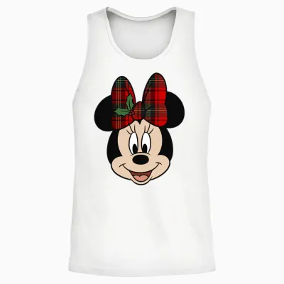Disney Mickey and Friends Minnie Christmas Check Bow Unisex Tank Top - White