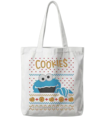Sesame Street Cookie Monster Ugly Xmas Tote Bags - White